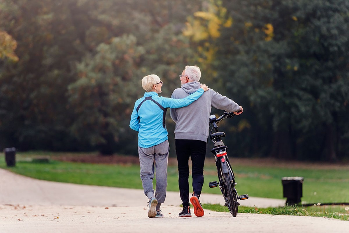 Couple with high blood pressure walking